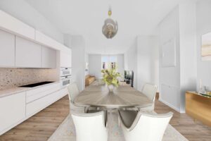 So könnte Ihre Küche mit direktem Zugang zum Wohnzimmer aussehen