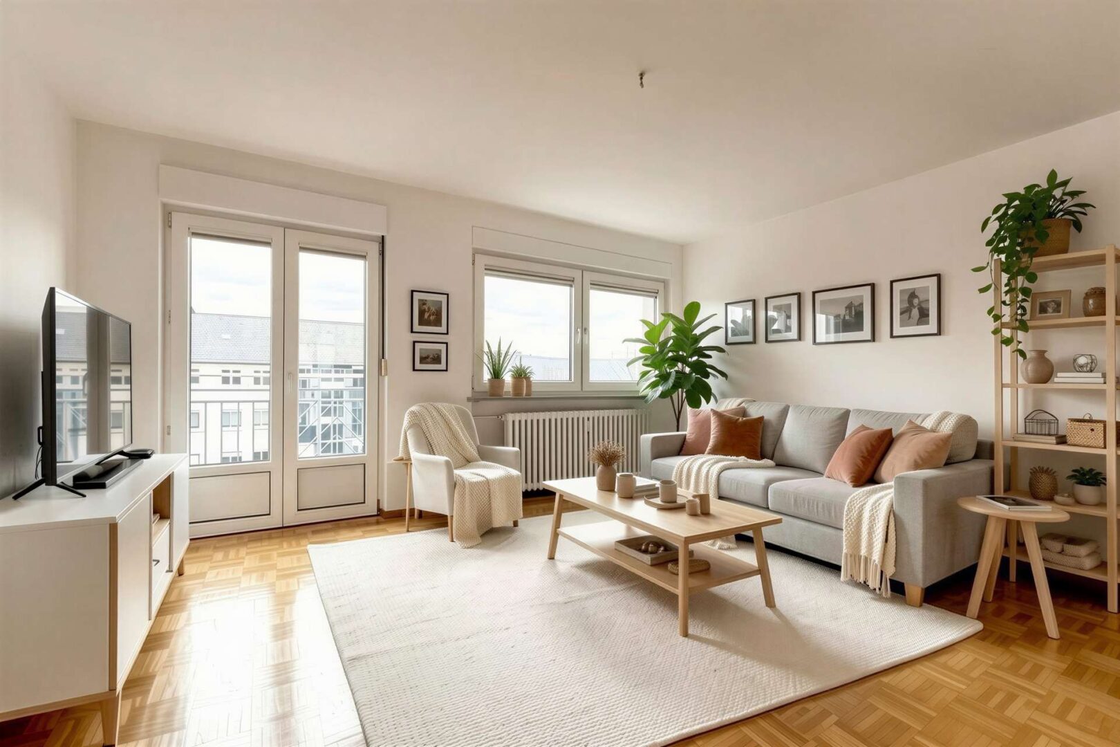 Wohnzimmer mit Balkon - (KI generiert)
