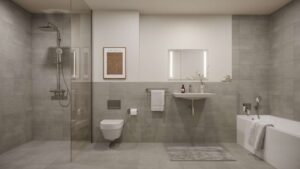 Badezimmer mit Dusche und Wanne
