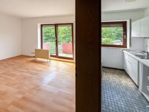 Wohnzimmer und Küche aus der Diele gesehen