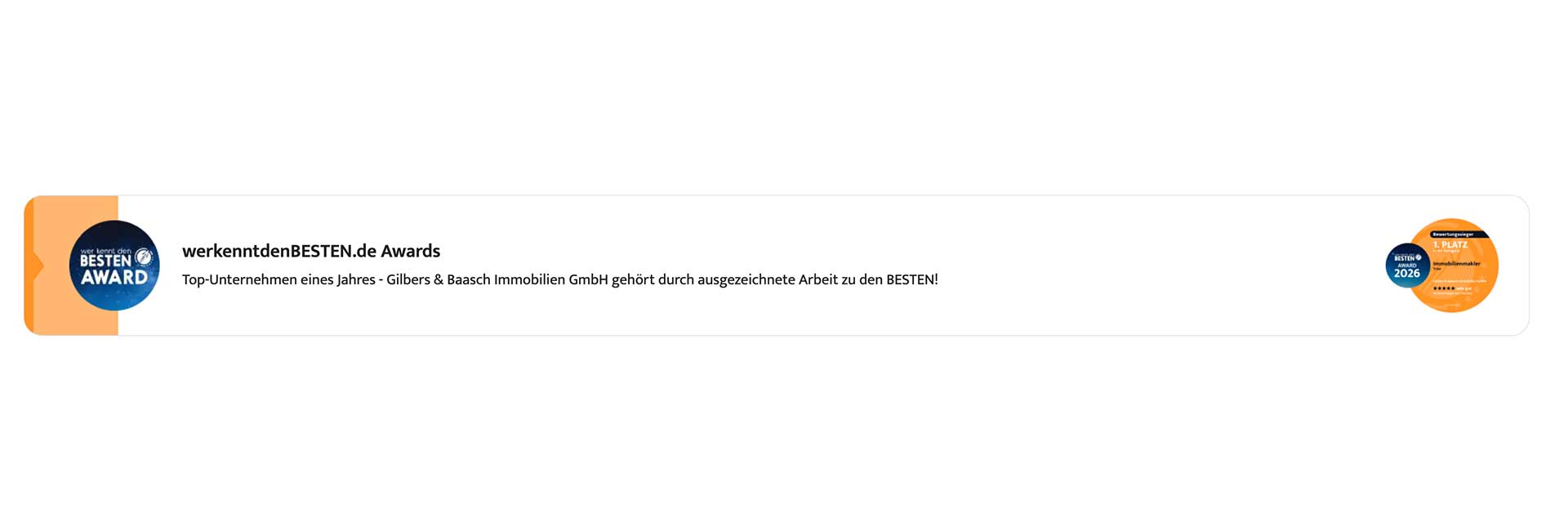 werkenntdenBESTEN.de Awards Top-Unternehmen eines Jahres - Gilbers & Baasch Immobilien GmbH gehört durch ausgezeichnete Arbeit zu den BESTEN!