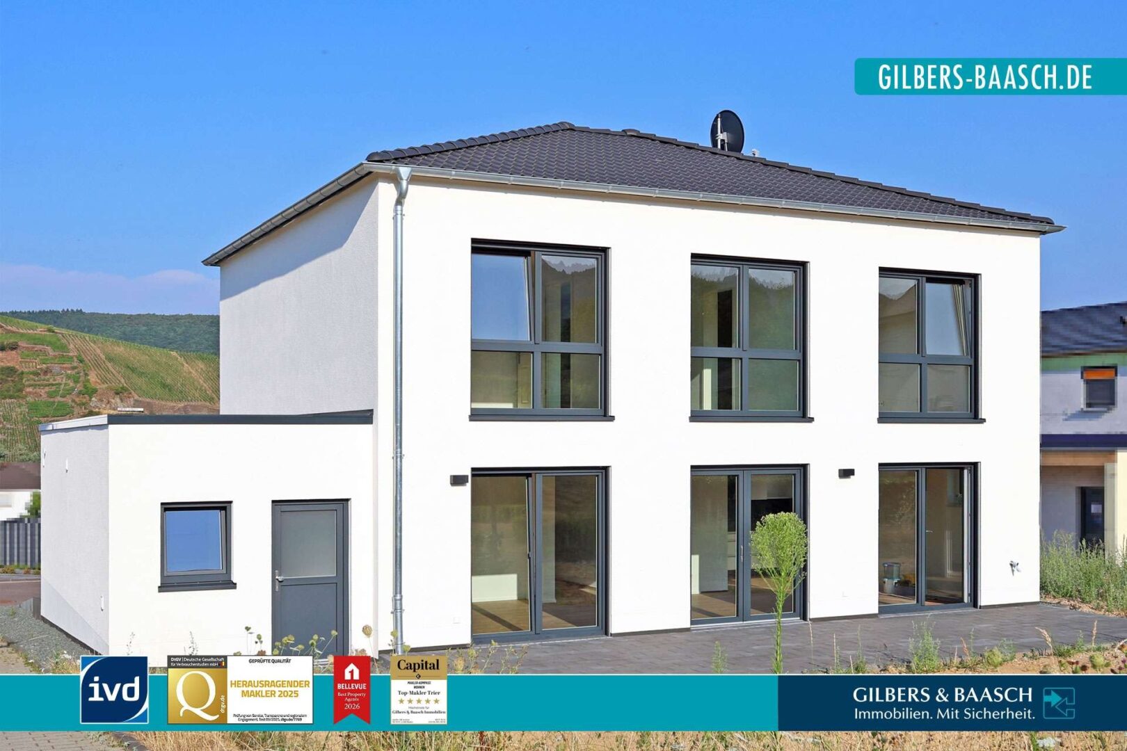 Erstbezug in Leiwen: Modernes Einfamilienhaus mit Terrasse und Weinbergblick
