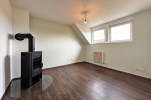 Wohnzimmer mit Holzofen im DG